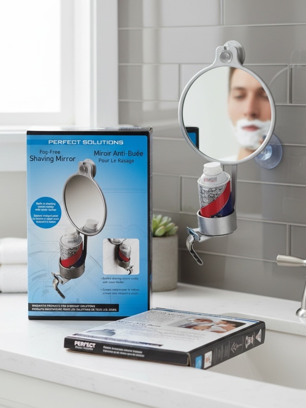 Perfect Solutions Fog-Free Shower Shaving Mirror Razor Holder New